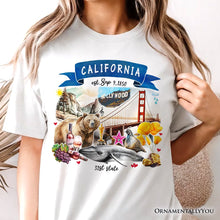 Load image into Gallery viewer, Artistic California State Themes and Landmarks T-Shirt, Tee for History and Travel Lovers