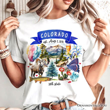Load image into Gallery viewer, Artistic Colorado State Themes and Landmarks T-Shirt, Tee for History and Travel Lovers