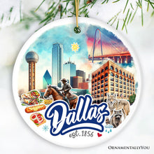 Load image into Gallery viewer, Artistic Dallas Texas Christmas Ornament, Unique Ceramic Keepsake Souvenir and Gift