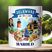 Load image into Gallery viewer, Artistic Delaware State Themes and Landmarks Personalized Mug With Custom Name