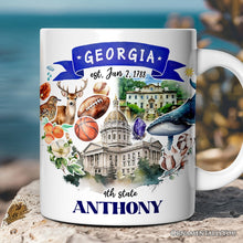 Load image into Gallery viewer, Artistic Georgia State Themes and Landmarks Personalized Mug With Custom Name