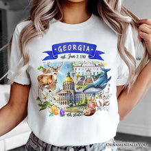 Load image into Gallery viewer, Artistic Georgia State Themes and Landmarks T-Shirt, Tee for History and Travel Lovers