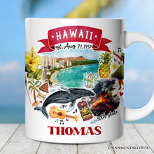 Load image into Gallery viewer, Artistic Hawaii State Themes and Landmarks Personalized Mug With Custom Name