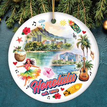 Load image into Gallery viewer, Artistic Honolulu Hawaii Christmas Ornament, Tropical Hawaiian Keepsake and Souvenir Gift