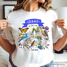 Load image into Gallery viewer, Artistic Idaho State Themes and Landmarks T-Shirt, Tee for History and Travel Lovers
