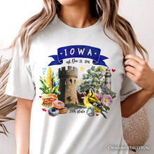 Load image into Gallery viewer, Artistic Iowa State Themes and Landmarks T-Shirt, Tee for History and Travel Lovers