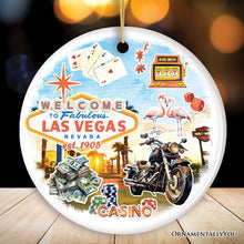 Load image into Gallery viewer, Artistic Las Vegas Collage Art Ceramic Ornament, Slot Machines Cards and Casino Travel Souvenir