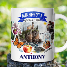 Load image into Gallery viewer, Artistic Minnesota State Themes and Landmarks Personalized Mug With Custom Name