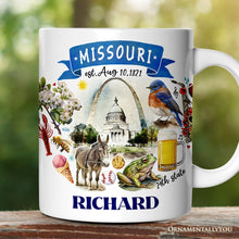 Load image into Gallery viewer, Artistic Missouri State Themes and Landmarks Personalized Mug With Custom Name