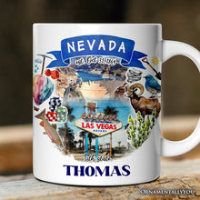 Load image into Gallery viewer, Artistic Nevada State Themes and Landmarks Personalized Mug With Custom Name