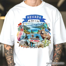 Load image into Gallery viewer, Artistic Nevada State Themes and Landmarks T-Shirt, Tee for History and Travel Lovers