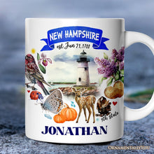 Cargar imagen en el visor de la galería, Artistic New Hampshire State Themes and Landmarks Personalized Mug With Custom Name