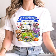 Load image into Gallery viewer, Artistic New Hampshire State Themes and Landmarks T-Shirt, Tee for History and Travel Lovers