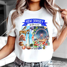 Load image into Gallery viewer, Artistic New Jersey State Themes and Landmarks T-Shirt, Tee for History and Travel Lovers