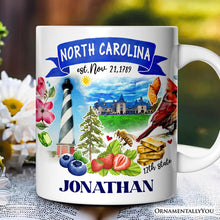 Carregar imagem no visualizador da galeria, Artistic North Carolina State Themes and Landmarks Personalized Mug With Custom Name
