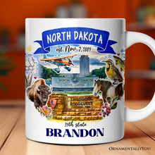 Cargar imagen en el visor de la galería, Artistic North Dakota State Themes and Landmarks Personalized Mug With Custom Name