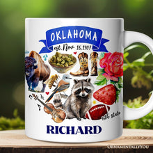 Load image into Gallery viewer, Artistic Oklahoma State Themes and Landmarks Personalized Mug With Custom Name