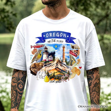 Load image into Gallery viewer, Artistic Oregon State Themes and Landmarks T-Shirt, Tee for History and Travel Lovers