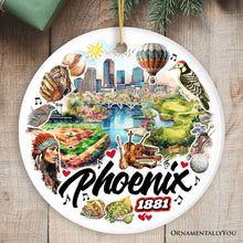 Load image into Gallery viewer, Artistic Phoenix City Handcrafted Ceramic Ornament, Arizona State Souvenir and Tree Decor