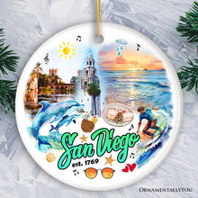 Load image into Gallery viewer, Artistic San Diego Christmas Ornament, Keepsake Souvenir and Gift