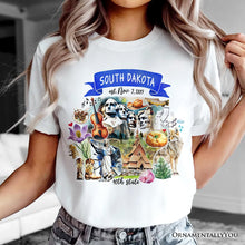 Load image into Gallery viewer, Artistic South Dakota State Themes and Landmarks T-Shirt, Tee for History and Travel Lovers