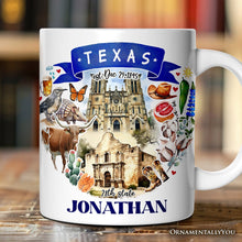 Carregar imagem no visualizador da galeria, Artistic Texas State Themes and Landmarks Personalized Mug With Custom Name