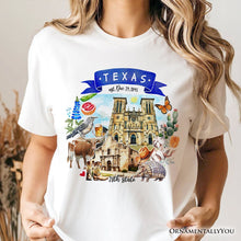 Cargar imagen en el visor de la galería, Artistic Texas State Themes and Landmarks T-Shirt, Tee for History and Travel Lovers
