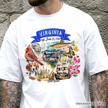 Cargar imagen en el visor de la galería, Artistic Virginia State Themes and Landmarks T-Shirt, Tee for History and Travel Lovers