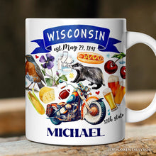 Carregar imagem no visualizador da galeria, Artistic Wisconsin State Themes and Landmarks Personalized Mug With Custom Name