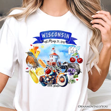 Carregar imagem no visualizador da galeria, Artistic Wisconsin State Themes and Landmarks T-Shirt, Tee for History and Travel Lovers