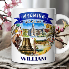 Carregar imagem no visualizador da galeria, Artistic Wyoming State Themes and Landmarks Personalized Mug With Custom Name