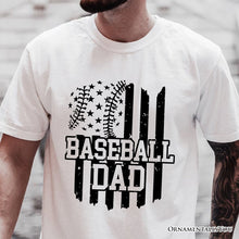 Load image into Gallery viewer, Baseball Dad T-Shirt, Black and White Patriotic Tee for Sports Fathers