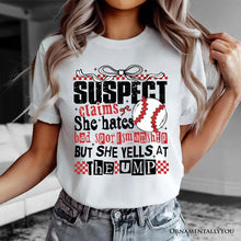 Load image into Gallery viewer, Baseball Suspect Claims Fun T-Shirt, Retro White and Natural Tee With Coquette Bow