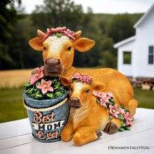 Load image into Gallery viewer, Best Mom Cow and Calf Charming Figurine, 6" Keepsake Jersey Statue and Mother’s Day Gift