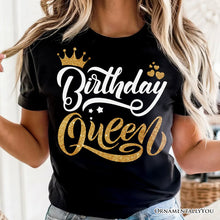 Load image into Gallery viewer, Birthday Queen T-Shirt, Black Glam Party Tee for Stylish Women
