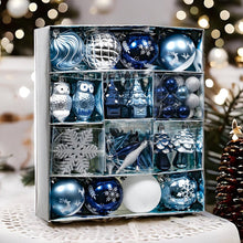 Load image into Gallery viewer, Blue and Silver Ornament Bundle Set, Owls and Glittery Winter Tree 80 Piece Set