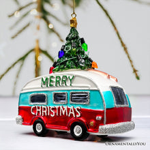 Carregar imagem no visualizador da galeria, Camping RV Glass Christmas Ornament, Camper Trailer Motorhome Traveler Gift