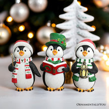 Load image into Gallery viewer, (Pre-Order) Caroling Penguin Trio Set of Christmas Figurines, 6" Winter Holiday Statue Set of Three