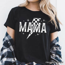 Cargar imagen en el visor de la galería, Checkered Lightning Bolt Mama Tee, Vintage Retro Black and White Tee for Energetic Moms