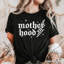 Cargar imagen en el visor de la galería, Checkered Motherhood Lightning T-Shirt, Black and White Retro Tee for Strong Mothers