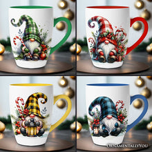 Carregar imagem no visualizador da galeria, Cheerful Holiday Gnome Eclectic Ceramic Mug Set of 4, Christmas Coffee Cups for a Tableware Gift
