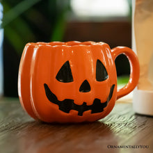 Load image into Gallery viewer, Classic Jack O' Lantern Ceramic 4" Pumpkin Mug, Halloween Drinkware and Spooky Fall Decor