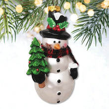 Load image into Gallery viewer, Comfy Snowman and Radiant Christmas Tree Blown Glass Holiday Ornament