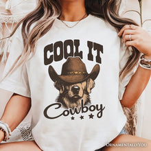 Load image into Gallery viewer, Cool It Cowboy T-Shirt With Western Dog, Retro Golden Retriever White and Natural Tee for Country Lover