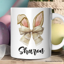 Load image into Gallery viewer, Coquette Bow Bunny Ears Personalized Mug, Aesthetic Spring Vibes Gift With Custom Name