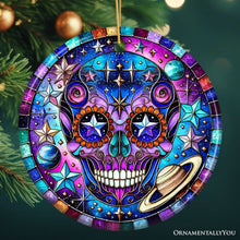 Load image into Gallery viewer, Cosmic Celestial Sugar Skull Ornament, Stellar Christmas Gift and Decor