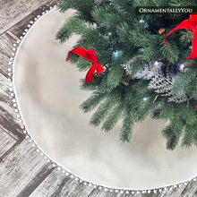 Load image into Gallery viewer, Cream Colored Pom Pom Christmas Tree Skirt