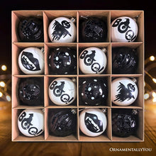 Load image into Gallery viewer, Creepy Boo Assorted 16 Piece Black and White Ornament Bundle, Monochrome 3" Halloween Bauble Set