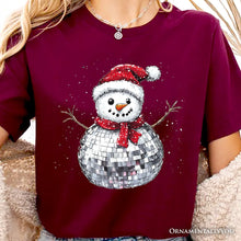 Load image into Gallery viewer, Disco Snowman Christmas T‑Shirt, Retro Holiday Tee for Dancers