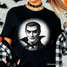 Load image into Gallery viewer, Dracula Spooky Portrait T-Shirt, Horror Villain Theme Halloween Tee